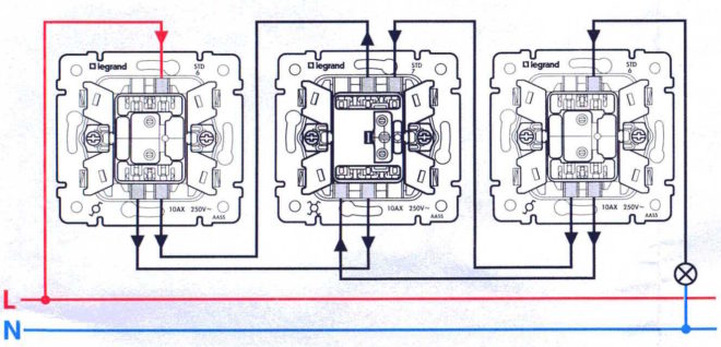 diagrama de cablare pentru trei comutatoare