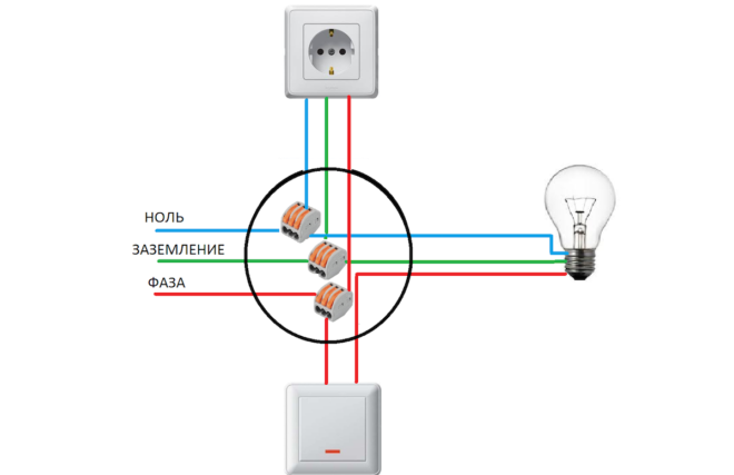 schemat połączeń dla przełącznika i gniazda z jednego przewodu