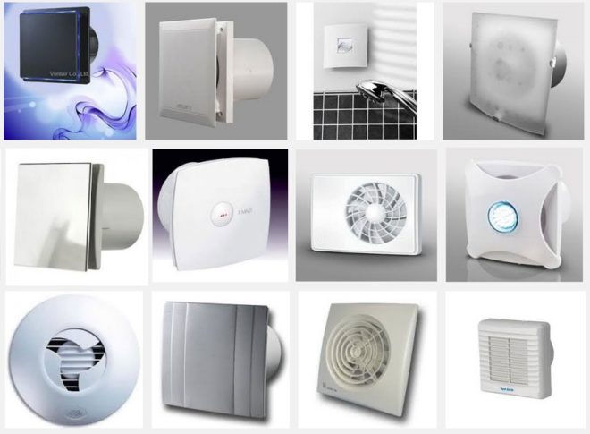 rôzne kúpeľňové ventilátory