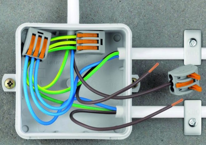 connection of wires in the wago junction box with terminal blocks