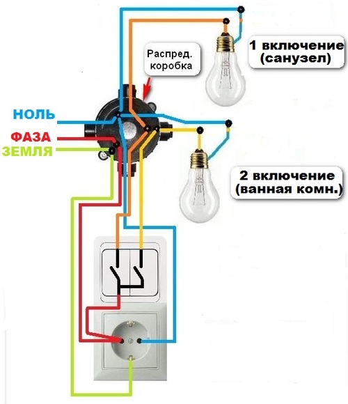 schéma zapojenia pre dvojtlačidlový spínač so zásuvkou