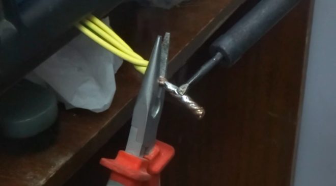 soldering wires with a soldering iron
