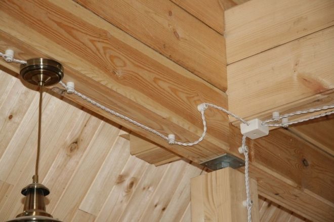 open wiring in a wooden house