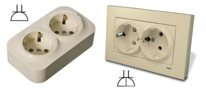 Double sockets, external and internal with grounding