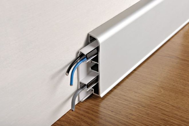 Cable duct anodized aluminum skirting board