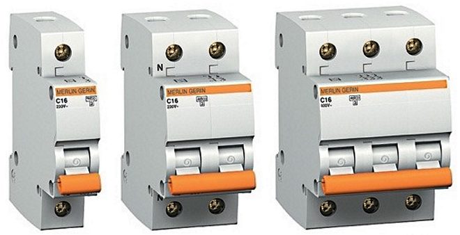 One, two and three pole circuit breakers
