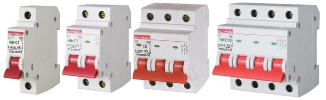 One, two, three and four-pole circuit breakers