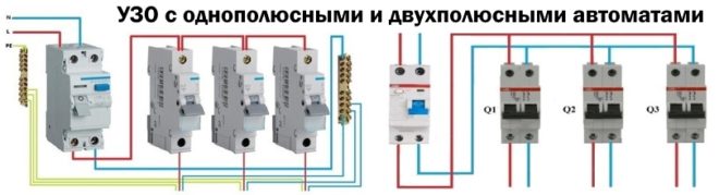 Connection to RCD of single-pole and double-pole circuit breakers
